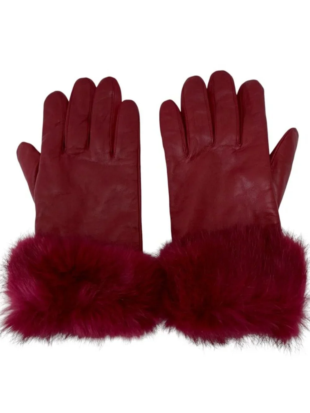 Wilsons Red Leather Gloves Womens Large Real Rabbit Fur Cuff Thinsulate